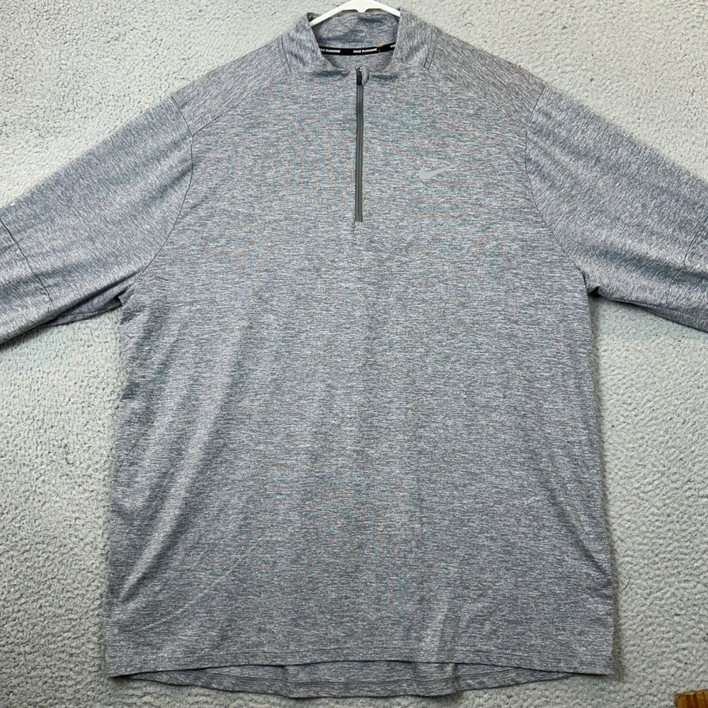 Nike Running Shirt Mens XL Dri-FIT Grey Salt Pepper Quarter Zip Pullover Stretch